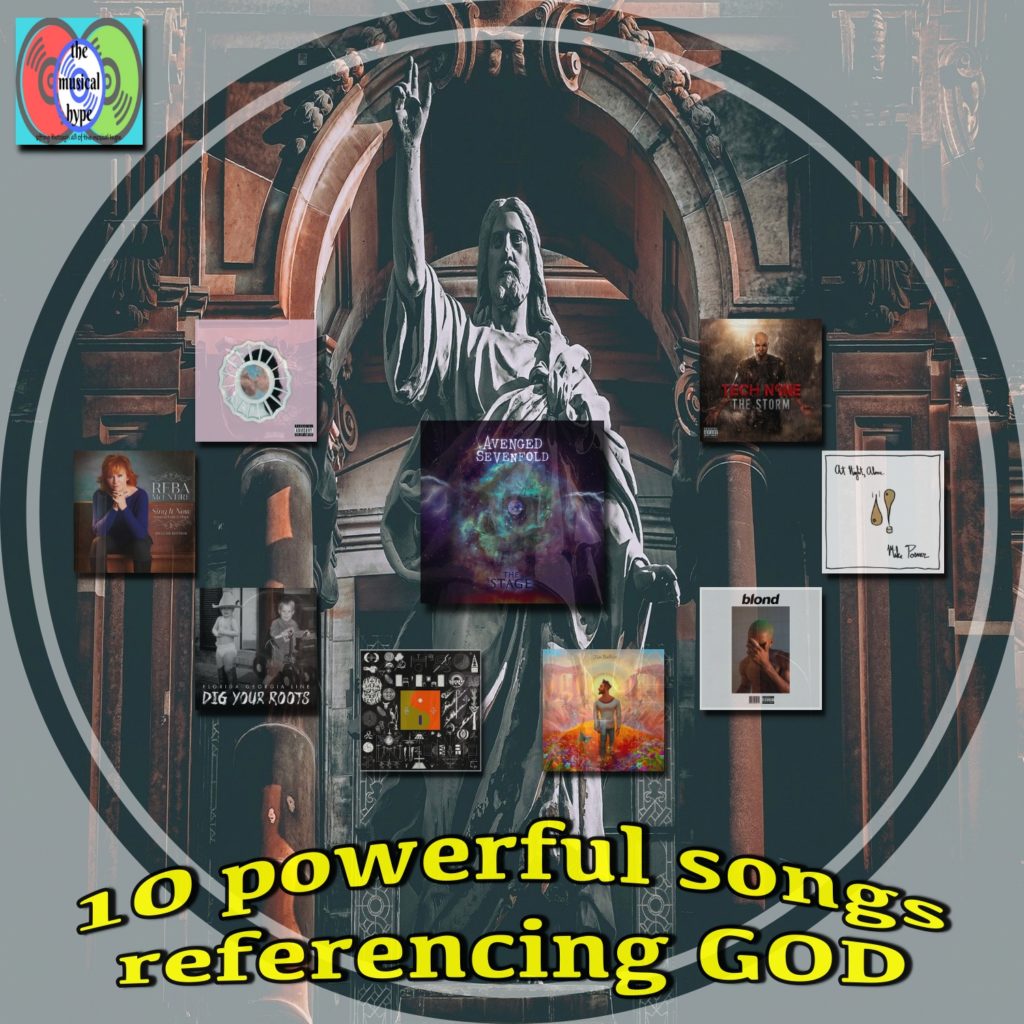 10 Powerful Songs Referencing God [Photo Credits: Brent Faulkner, The Musical Hype, Pixabay, NASH Icon, Island, Big Machine, Frank Ocean, Warner Bros., Capitol, Strange Music, Jajaguwar]