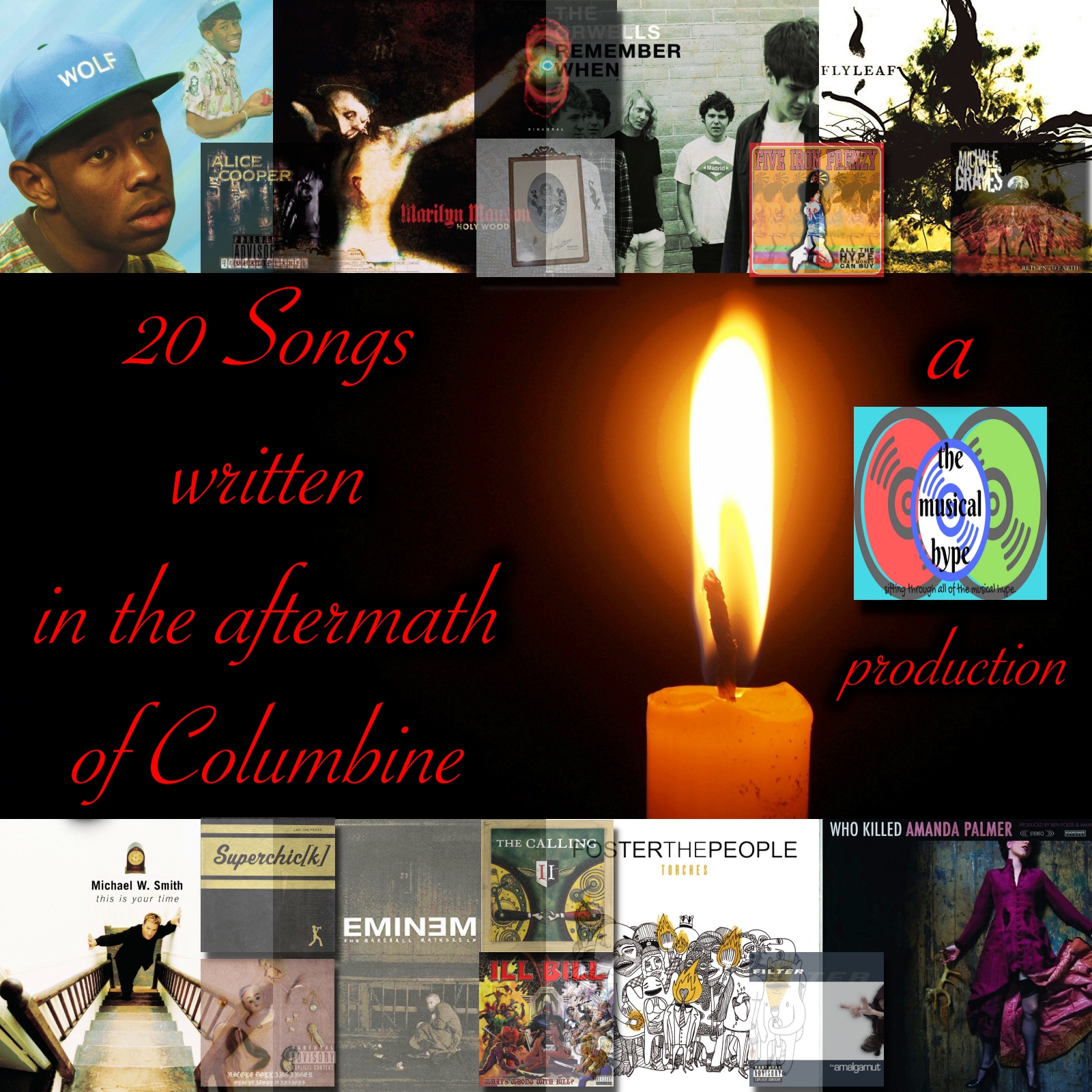 20 Songs Written in the Aftermath of Columbine [Photo Credit: 5 Minute Walk, A&M, Autumn Tone, EMI Christian, Horror High, Indieblue Music, Interscope, Interscope, Nicole Dollanganger, Nothing, Octone, Odd Future, RCA, Reprise, Reunion, Roadrunner, Sony, Uncle Howie]