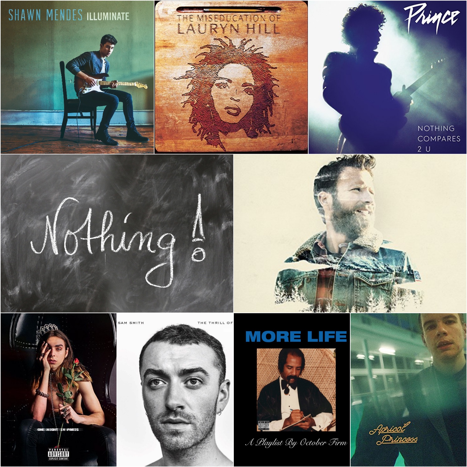 13 Songs Fueled by Nothing [Photo Credits: 300 Entertainment, Capitol, Capitol Nashville, Cash Money, Columbia, Island, Pixabay, Rex Orange County, Ruffhouse, Warner Bros.]