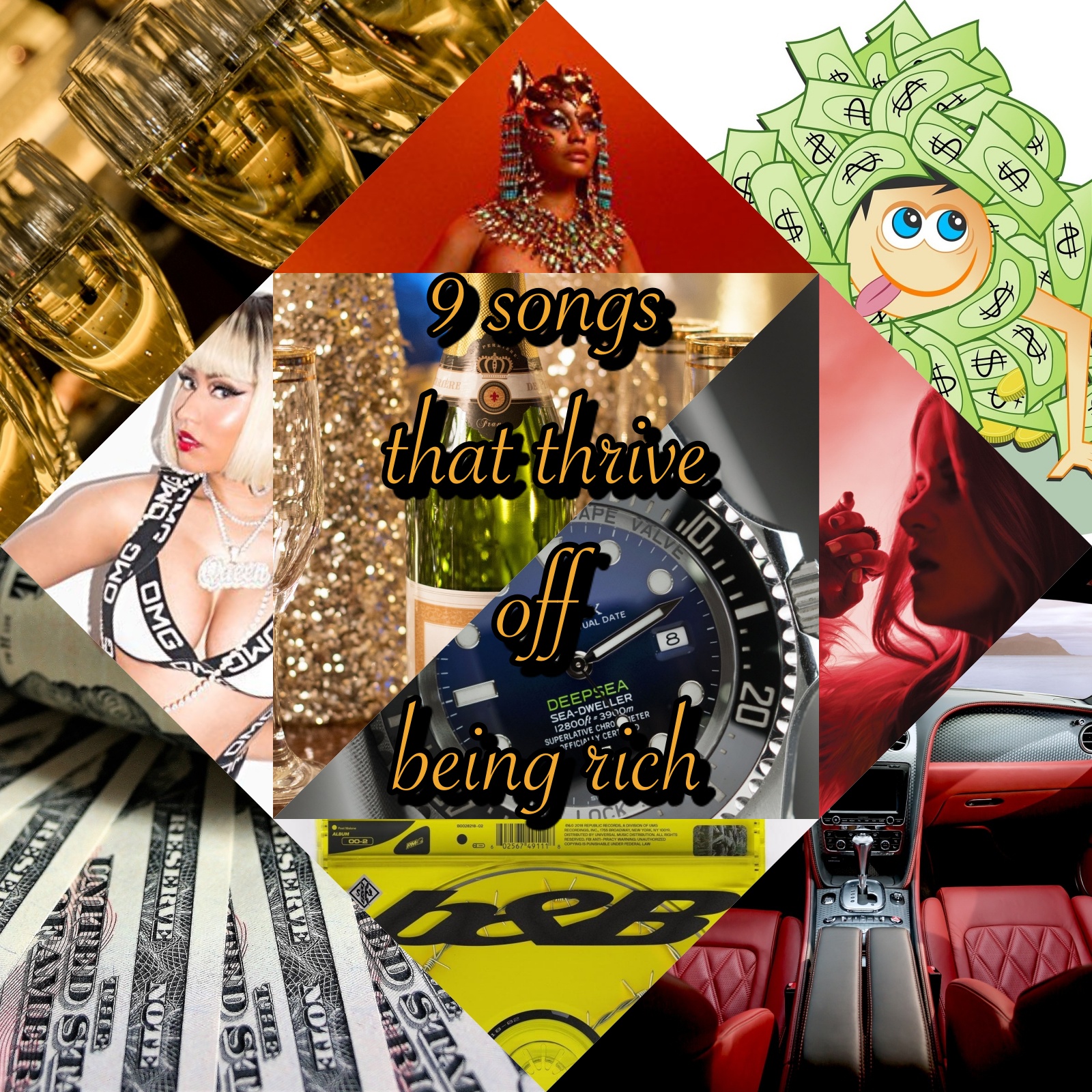 9 Songs That Thrive Off Being Rich [Photo Credits: Cash Money, Columbia, Pixabay, Republic]