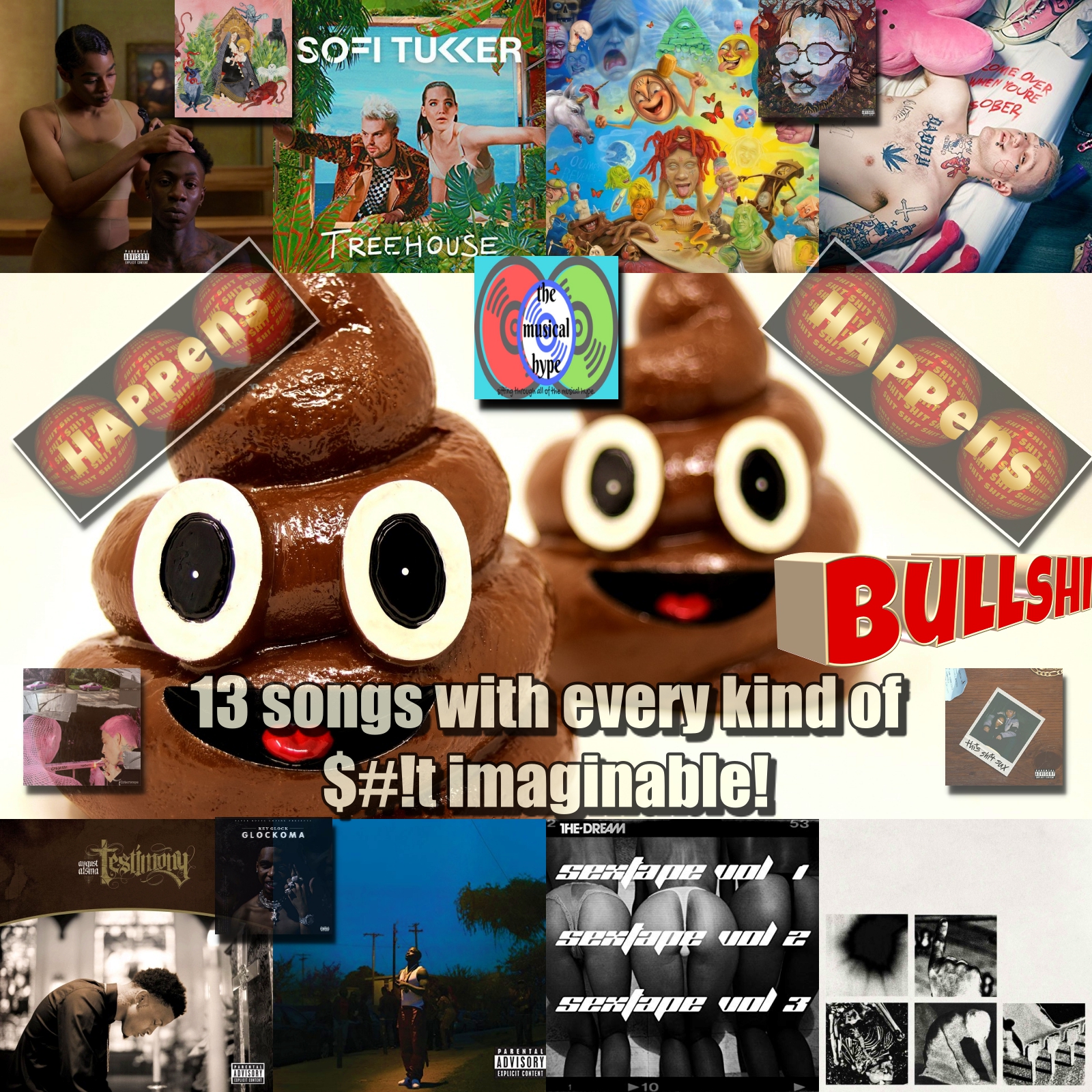 13 Songs with Every Kind of Poo Imaginable [Photo Credits: Capitol, Def Jam, HITCO, Interscope, Lil Peep, Marteen, Motown, Paper Route Empire, Quality Control Music, Radiokilla, Roc Nation, Sony, TenThousand Projects, Sub Pop, The Null Corporation, Top Dawg, Ultra]