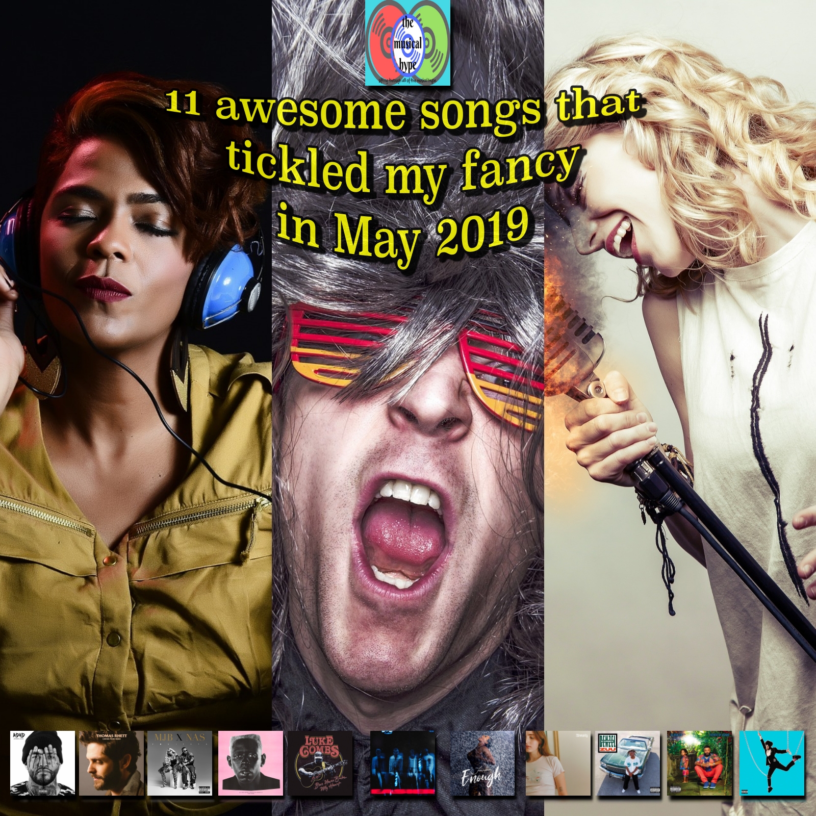 “11 Songs That Tickled My Fancy in May 2019” [Photo Credits: Big Machine, Columbia, Epic, FADER, Geffen, Interscope, Loma Vista, Pixabay, Republic, River House Artists LLC / Sony Music Entertainment, Rock Soul / BMG Rights Management, Tully]