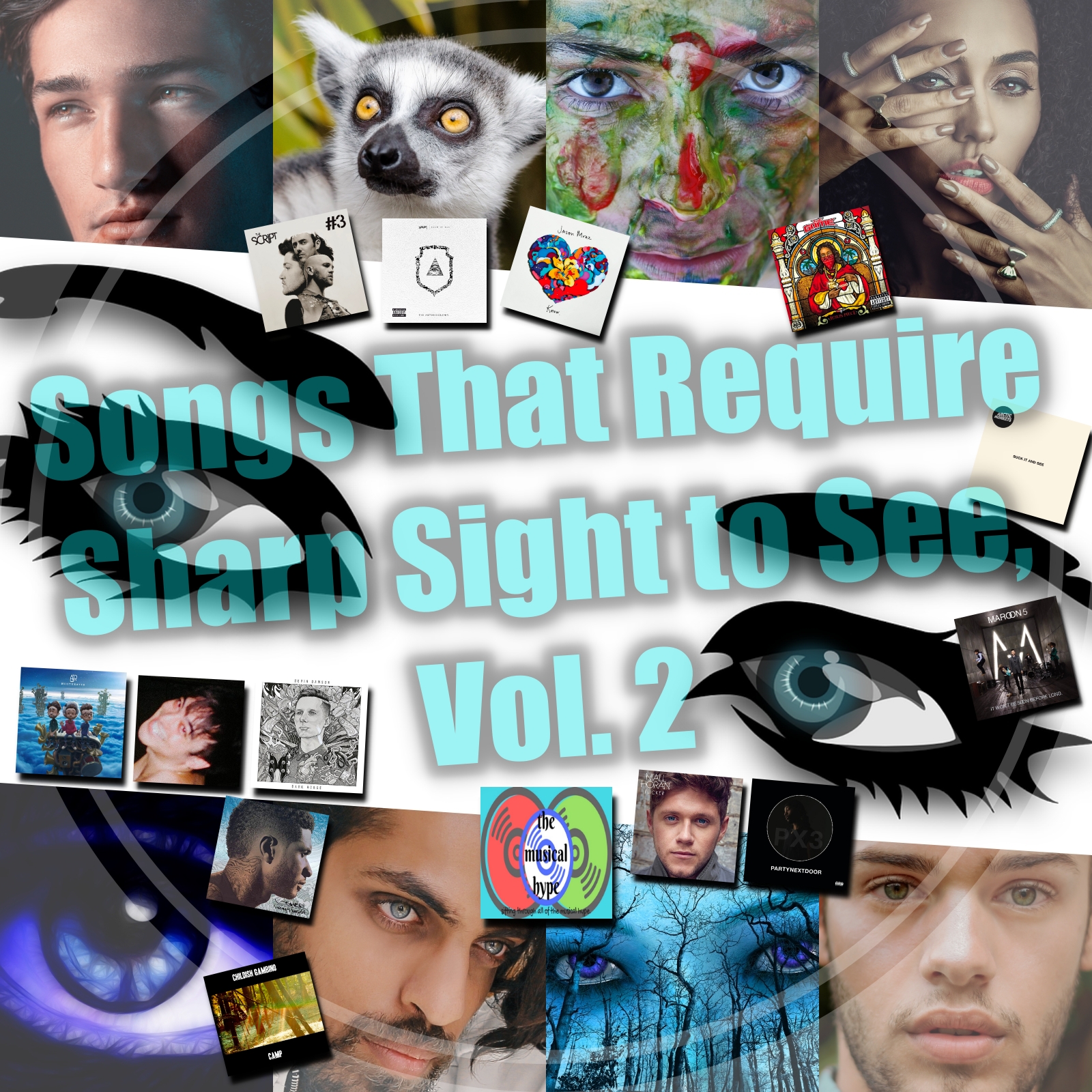 “Songs That Require Sharp Sight to See, Vol. 2” [Photo Credits: 12Tone Music, 88rising, Atlantic, BMG Rights Management, Capitol, Def Jam, Domino, Interscope, Glassnote, OVO Sound, Pexels, Pixabay, RCA, Sony, Warner Bros.]