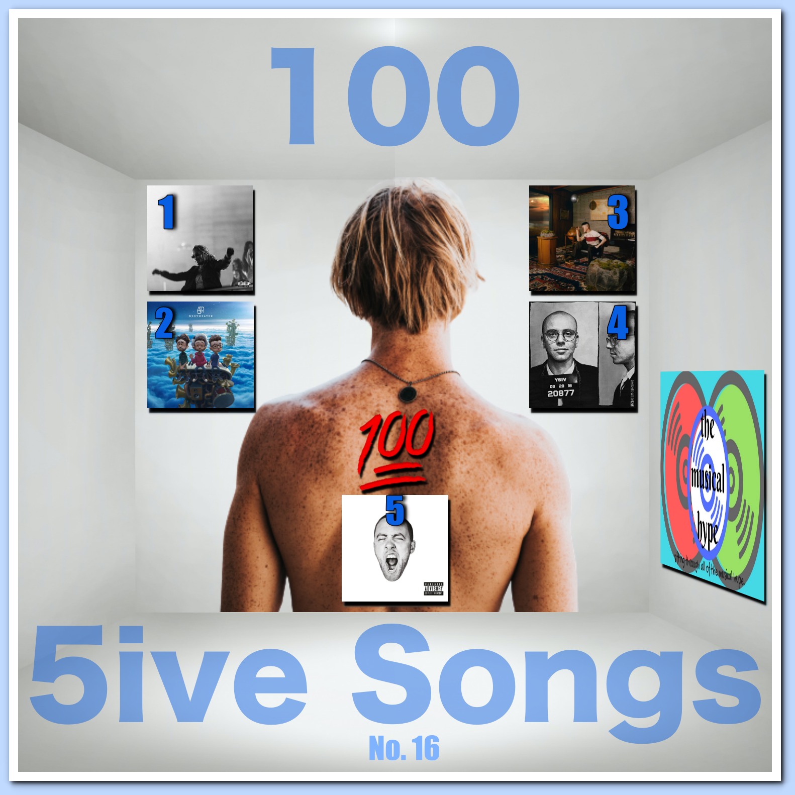 100… 5ive Songs No. 16 [Photo Credits: 12Tone Music, 88rising, BMG Rights Management, Brent Faulkner, Def Jam, Epic, The Musical Hype, Nathan Dumlao, Pixabay, Unsplash, Warner]