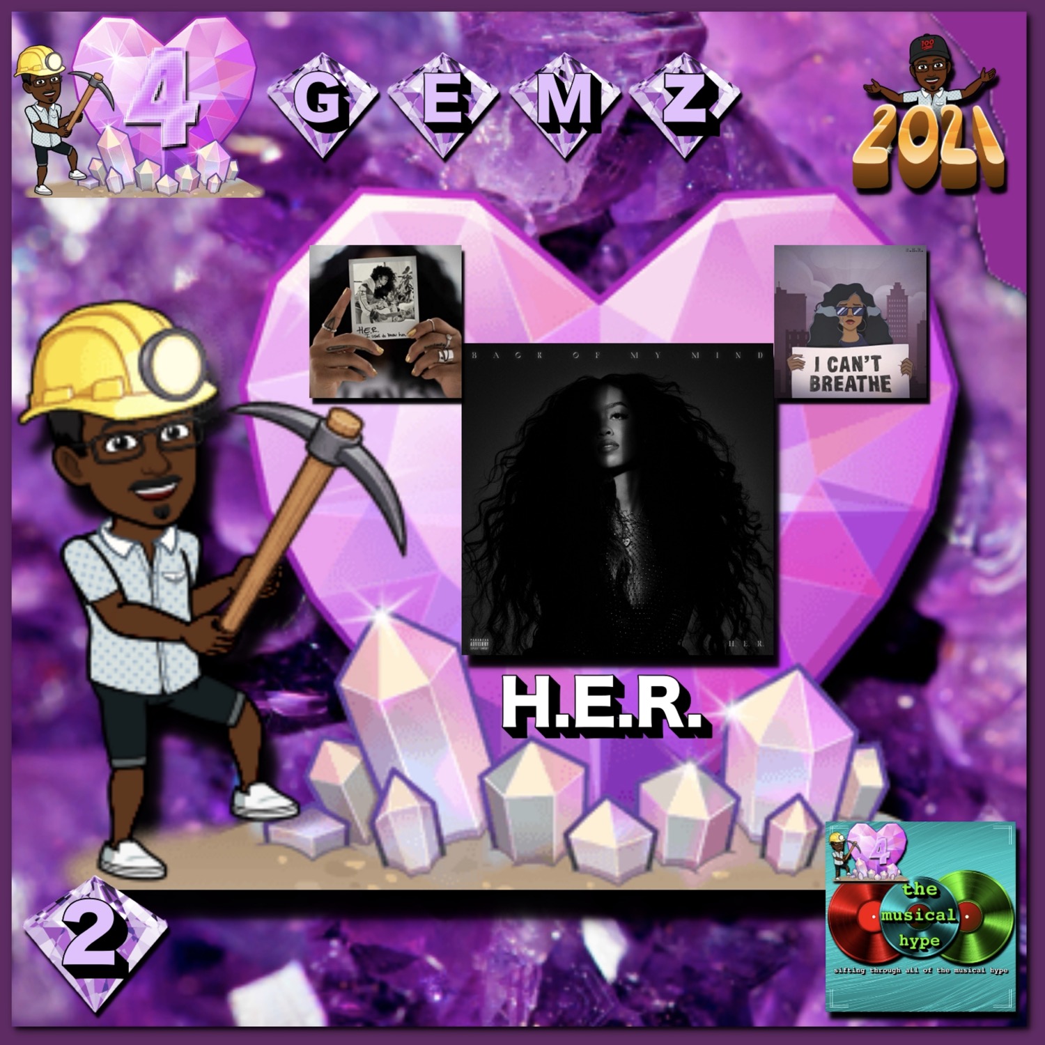 H.E.R.: 4GEMZ 💎 No. 2 (2021) [📷: Brent Faulkner, Calvin Chai, Clker-Free-Vector-Images, The Musical Hype, OpenClipart-Vectors, Pixabay,RCA, Unsplash]