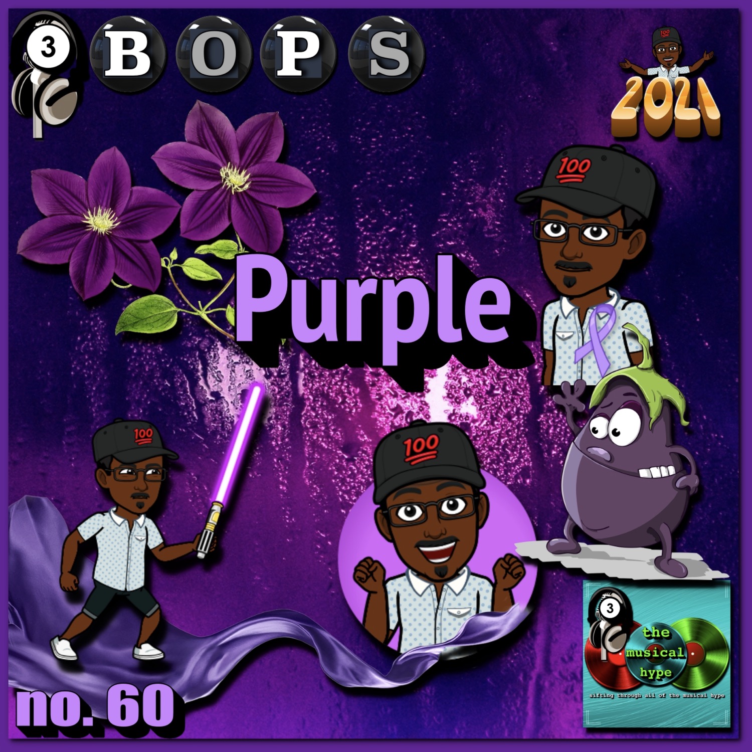 Purple: 3BOPS No. 60 (2021) [📷: Brent Faulkner, Dmitry Abramov, Manos Gkikas, The Musical Hype, OpenClipart-Vectors, Silhouette1, Wilson Blanco from Pixabay]