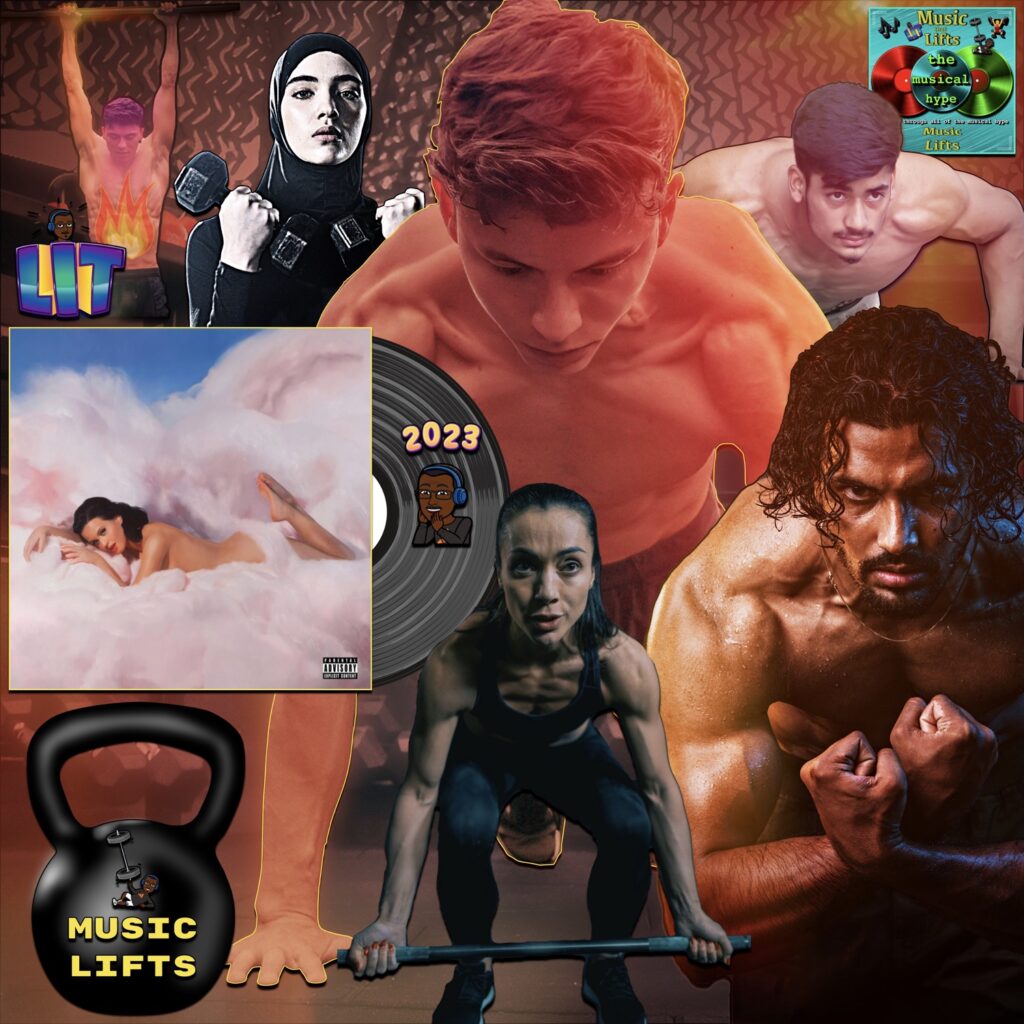 Katy Perry, Firework: Music Lifts 🎶 🏋 No. 36 (2023) [📷: Brent Faulkner / The Musical Hype; Capitol; cottonbro studio, Itzel  Sandoval, Neeraj Nagdeve via Pexels]