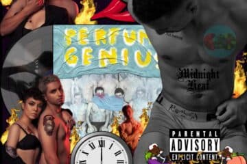 Perfume Genius, Put Your Back N2 It: Midnight Heat 🕛 🔥 No. 17 (2025) [📷: Brent Faulkner / The Musical Hype; Perfume Genius / Matador; Francesco Ungaro, Hasan Muneer, Natan, Tazz Vaughn from Pexels; AcatXlo, Aristal Branson, Clker-Free-Vector-Images from Pixabay]